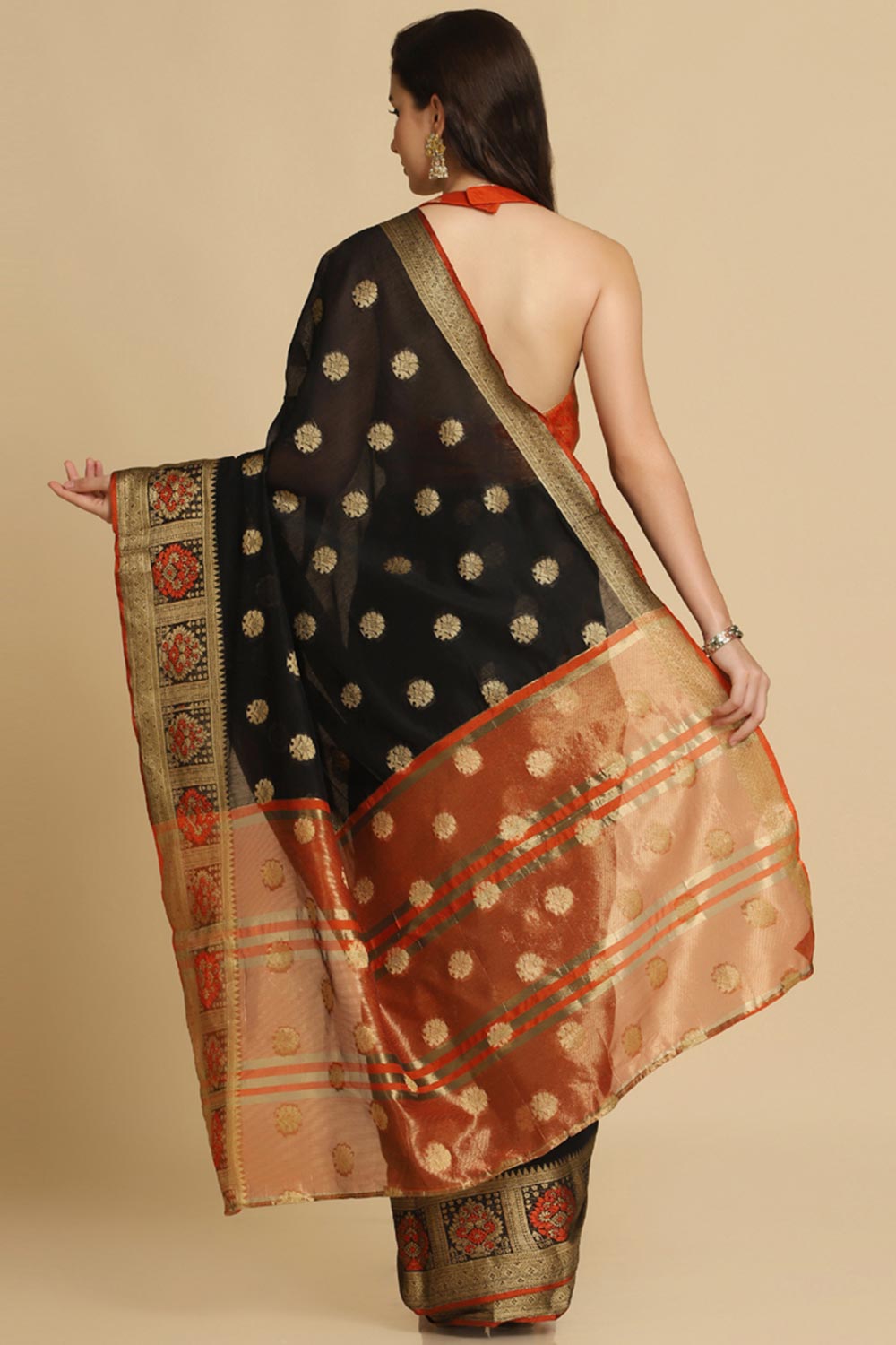 Buy Black Resham Woven Art Silk Sarees Online - Side