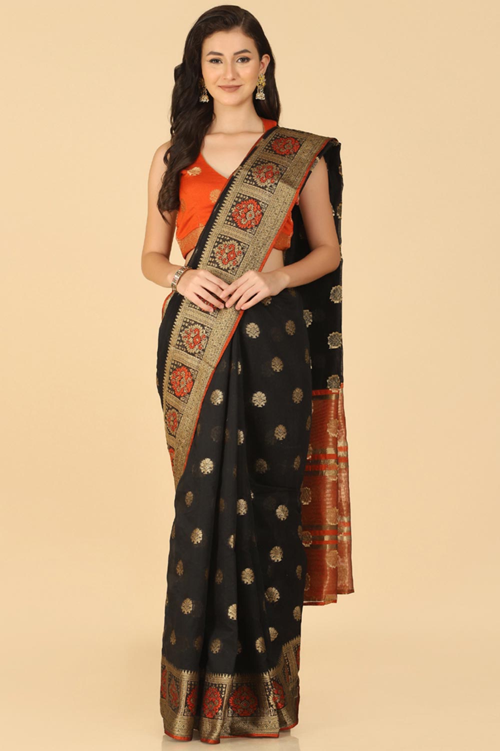 Buy Black Resham Woven Art Silk Sarees Online - Zoom Out