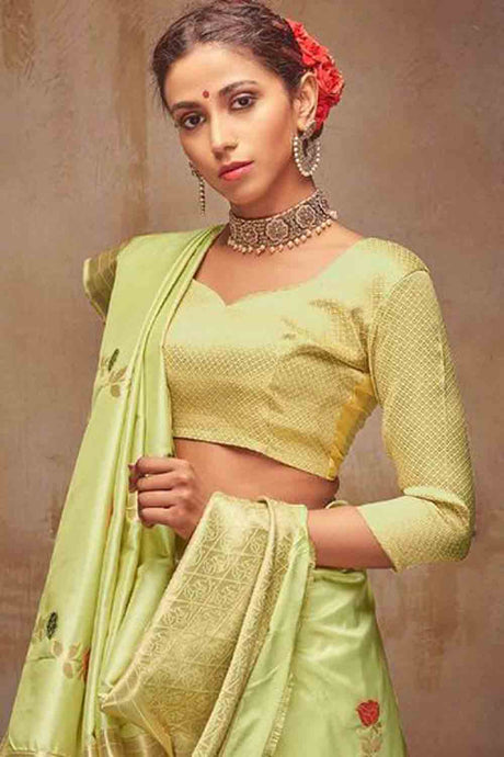 Art Silk Zari Saree In Light Green