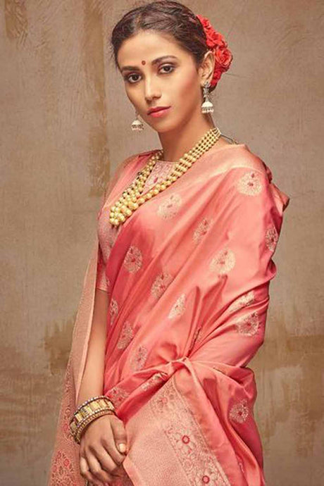 Art Silk Zari Saree In Peach