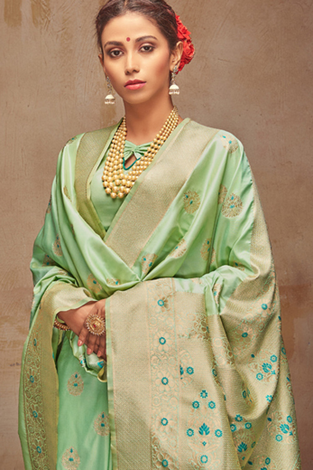 Art Silk Zari Saree in Light Green