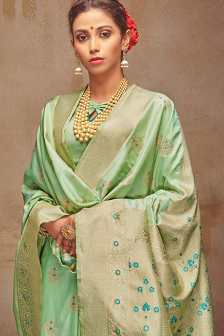 Art Silk Zari Saree In Light Green