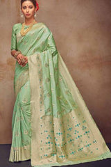 Art Silk Zari Saree in Light Green