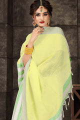 Cotton Art Silk Printed Saree In Light Green