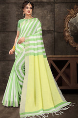 Cotton Art Silk Printed Saree In Light Green