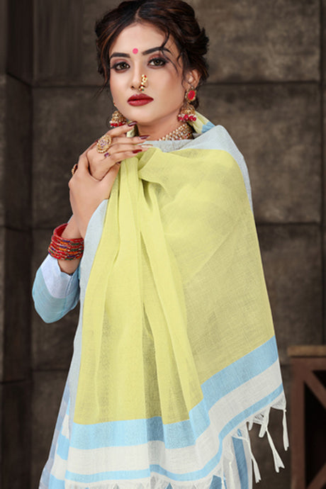 Cotton Art Silk Printed Saree In Sky Blue