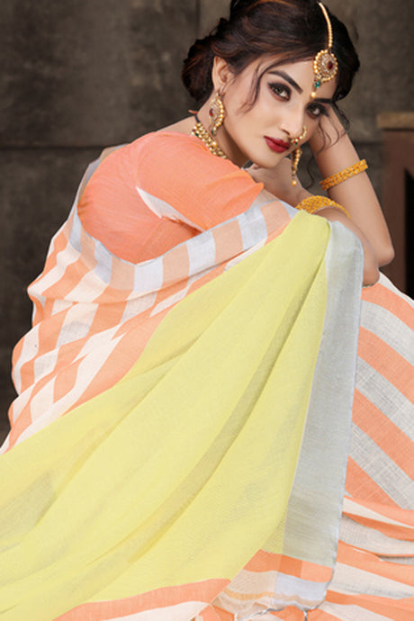 Cotton Art Silk Printed Saree In Orange