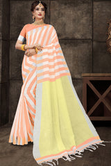 Cotton Art Silk Printed Saree In Orange