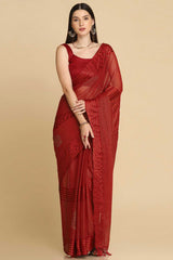 Buy Maroon Chiffon Swarovski Party Wear Saree Online