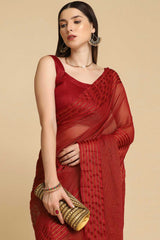 Buy Maroon Chiffon Swarovski Party Wear Saree Online - Back