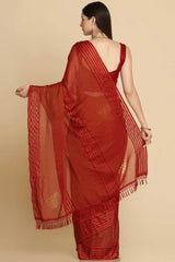 Buy Maroon Chiffon Swarovski Party Wear Saree Online - Front