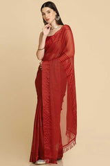 Buy Maroon Chiffon Swarovski Party Wear Saree Online - Zoom In