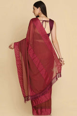 Buy Wine Chiffon Swarovski Party Wear Saree Online - Front