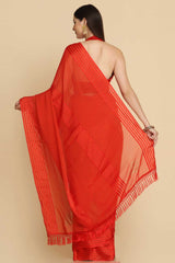 Buy Red Chiffon Swarovski Party Wear Saree Online - Front