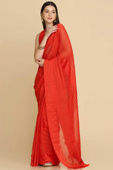 Buy Red Chiffon Swarovski Party Wear Saree Online - Zoom In