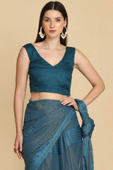 Buy Teal Chiffon Swarovski Party Wear Saree Online - Side