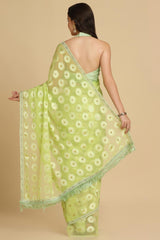 Buy Lime Thread Work Designer Chiffon Sarees Online - Side