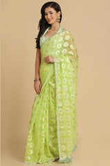 Buy Lime Thread Work Designer Chiffon Sarees Online - Zoom In