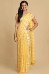 Buy Light Yellow Thread Work Designer Chiffon Sarees Online