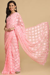 Buy Light Pink Thread Work Designer Chiffon Sarees Online - Back