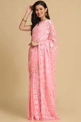 Buy Light Pink Thread Work Designer Chiffon Sarees Online - Zoom In