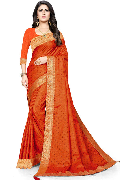 Buy Art Silk Woven Saree in Orange Online