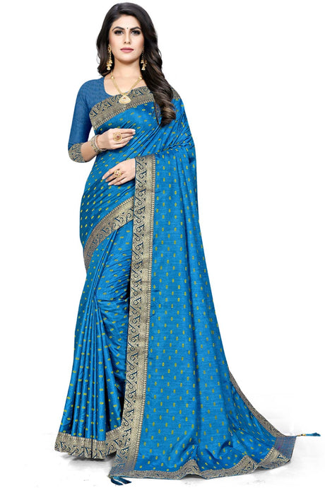 Buy Art Silk Woven Saree in Sky Blue Online