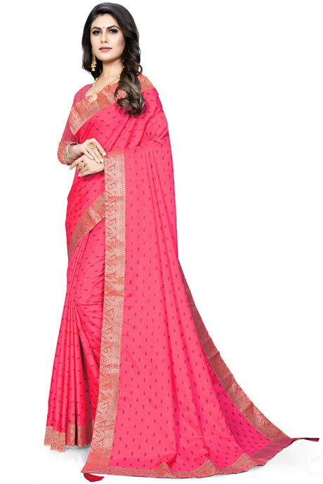 Buy Art Silk Woven Saree in Light Pink Online - Back