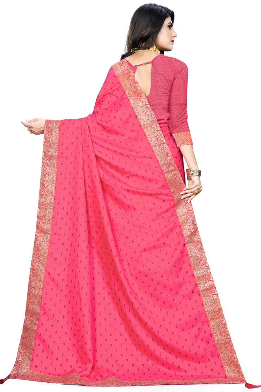 Buy Art Silk Woven Saree in Light Pink Online - Side