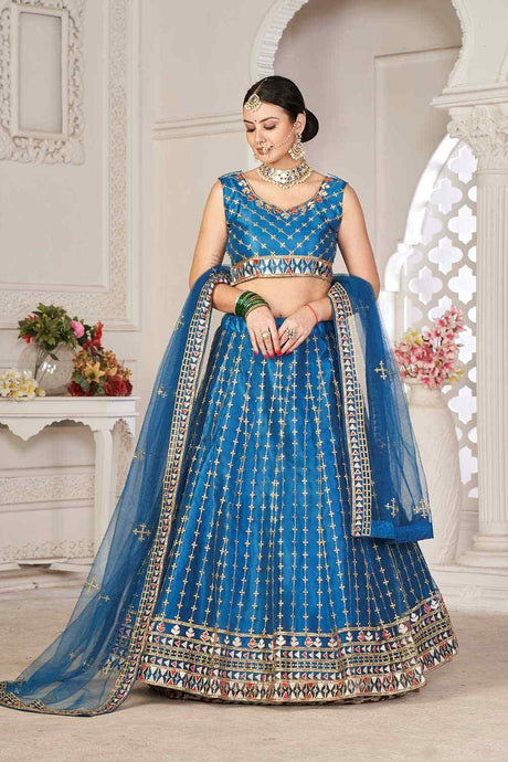 Blue Net Embroidered Work Lehenga Choli