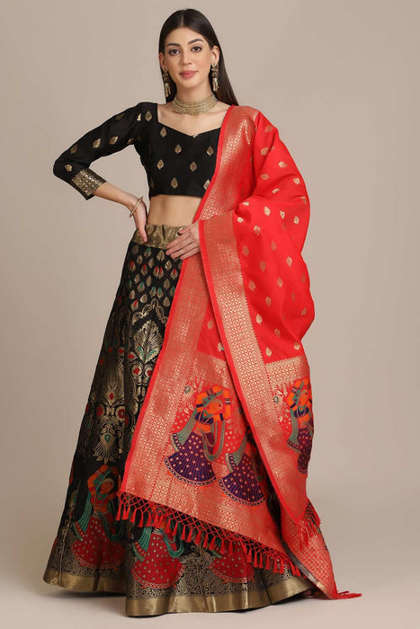 Black Viscose Mirror Work Chaniya Choli Festive Wear