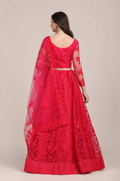 Pink Net Embroidered Lehenga Choli