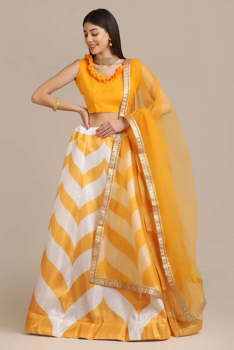 Buy Yellow Printed Lehenga Set With Gota Patti Work