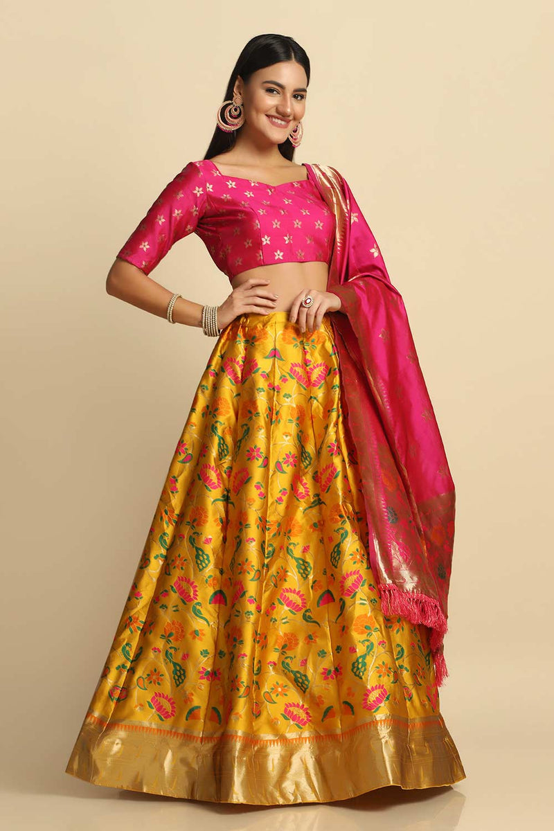 Yellow Unstitched Bridal Lehenga Choli Online For Haldi India USA UK –  Sunasa