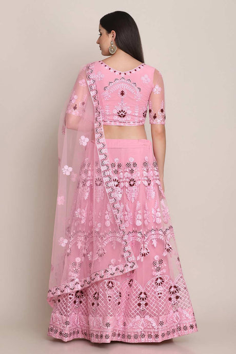 Pink Net Embroidered Lehenga Choli