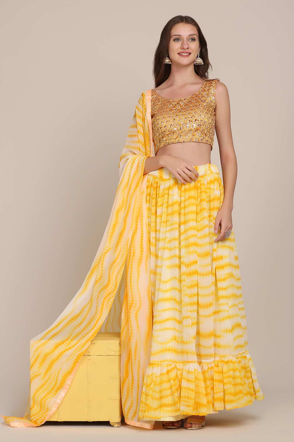 Yellow Georgette Shibori Print Lehenga Choli