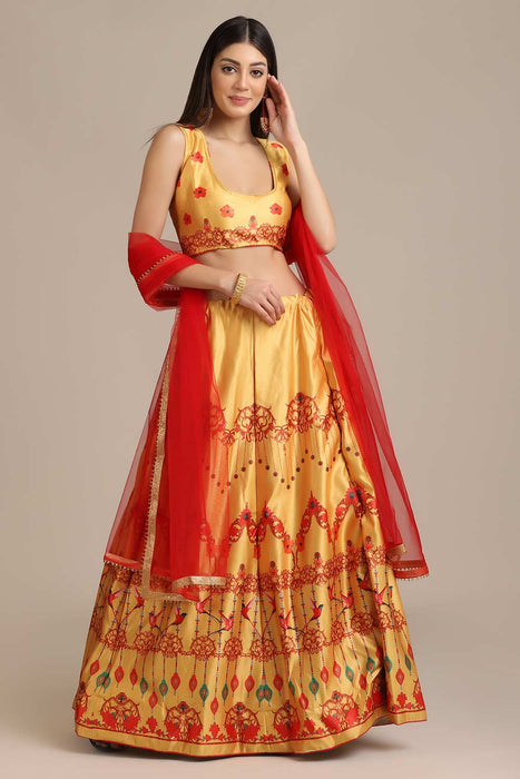 Buy Yellow Lehenga And Blouse Chiniya Silk Printed Floral V Bridal Set For  Women by Paulmi and Harsh Online at Aza Fashions.