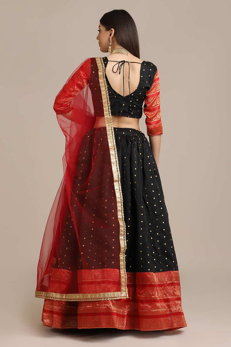 Black Jacquard Gold Woven Work Lehenga Choli