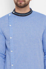 Buy Men's Blended Cotton Solid Kurta in Blue - Zoom Out