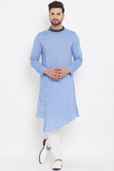 Buy Men's Blended Cotton Solid Kurta in Blue Online