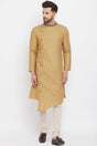 Buy Men's Blended Cotton Solid Kurta in Beige Online