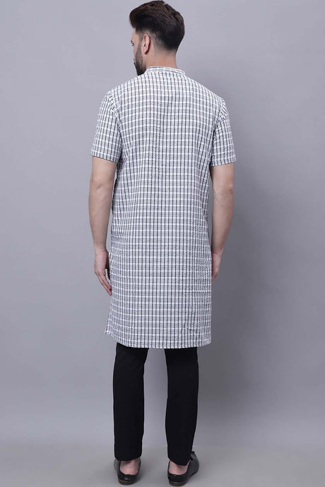 Buy Men's Multi Cotton Check Print Long Kurta Top Online - Front