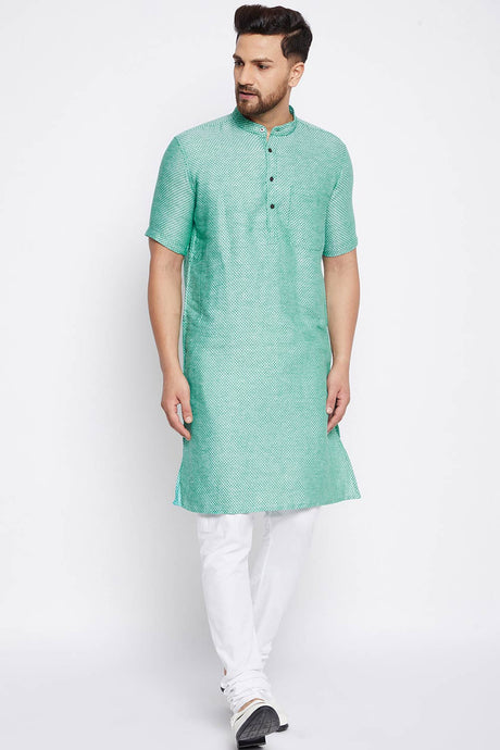 Buy Men's Cotton Solid Kurta in Green Online