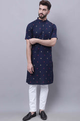 Buy Men's Blue Cotton Abstract Print Long Kurta Top Online