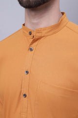 Buy Men's Yellow Cotton Solid Long Kurta Top Online - Side