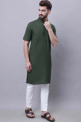 Buy Men's Green Cotton Solid Long Kurta Top Online - Back