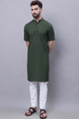 Buy Men's Green Cotton Solid Long Kurta Top Online