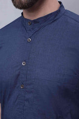 Buy Men's Blue Cotton Solid Long Kurta Top Online - Side