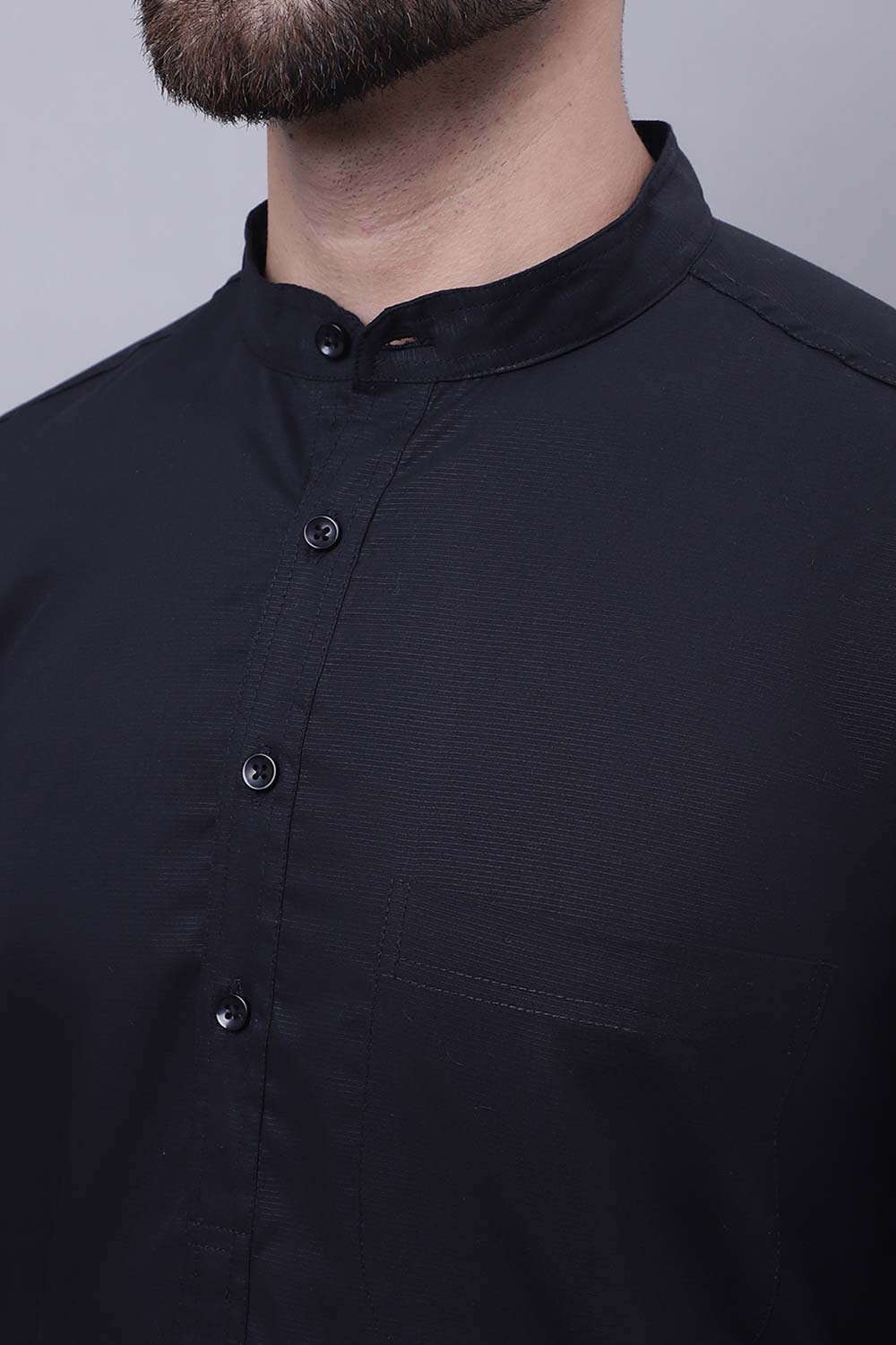 Buy Men's Black Cotton Solid Long Kurta Top Online - Side