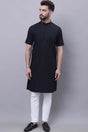 Buy Men's Black Cotton Solid Long Kurta Top Online